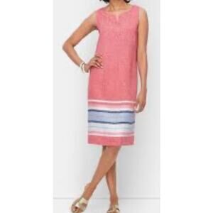 Talbots Linen Seaside Shift Red Striped Summer Sleeveless Dress 10